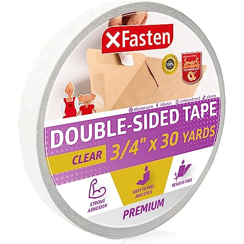 XFasten Clear Double Sided Sticky Tape Removable 34Inch x 30Yards Single Roll Ideal as an AntiScratch Cat Training Tape Holding Carpets and Woodworking