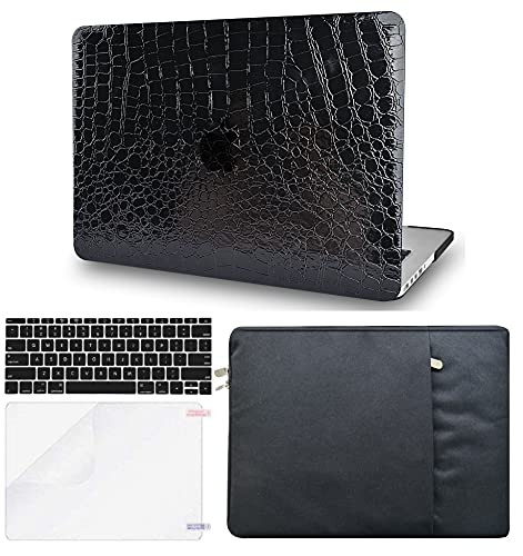 KECC Compatible with MacBook Air 13 inch Case 2022 Release A2681 M2 Chip Liquid Retina Display  Touch ID Italian Leather Shell  Keyboard Cover  Sleeve  Screen Protector Black Crocodile Leather