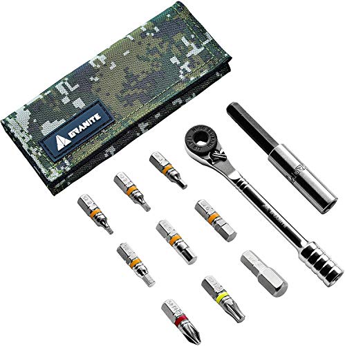 Granite Rocknroll Mini Ratchet Bike Tool Kit with 9 Tool Bits Extension Rod Multitool Kit for Road and Mountain Bikes