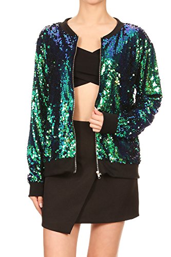 AnnaKaci LongSleeve Sequin FrontZip Jacket with Ribbed Cuffs for Women