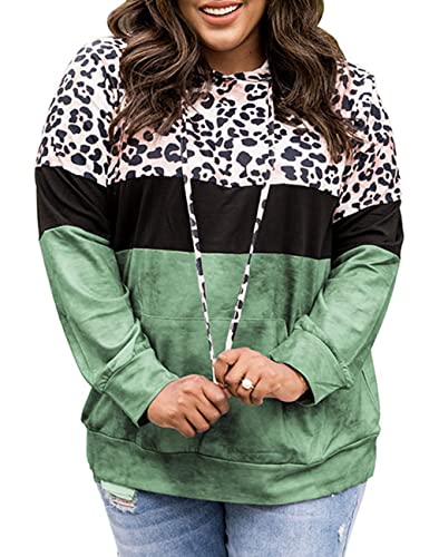 LALAGEN Women39s Plus Size Hoodies Long Sleeve Leopard Printed Sweatshirts Casual Drawstring Pullover Tops with Pocket