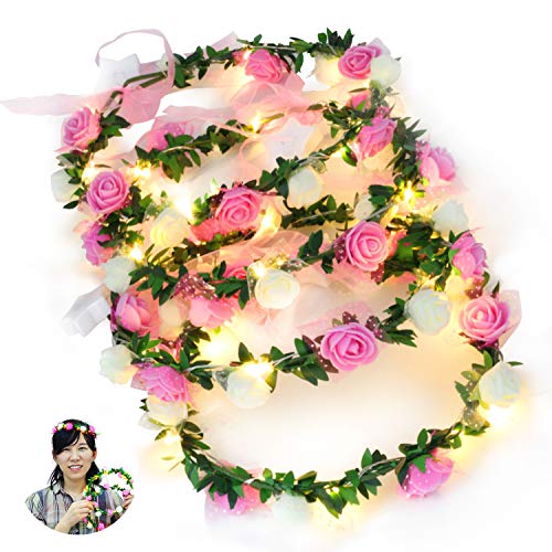 Novelty Place 4 Pack Light Up Flower Headband  LED Floral Head Crown for Wedding Festival and Party  4 Pieces