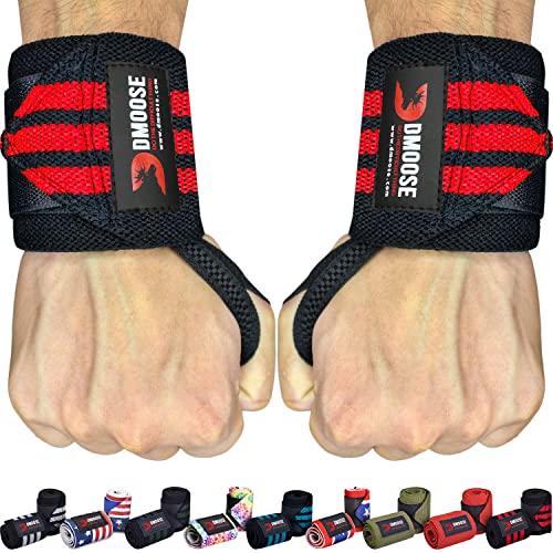 DMoose Wrist Wraps Avoid Injury and Maximize Grip with Thumb Loop 18 or 12 Gym Straps Pair Wrist Straps for WeightLifting Powerlifting Bench Press Bodybuilding Deadlift Straps for Men  Women