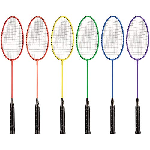 Champion Sports Tempered Steel Badminton Rackets with Steel Coated Strings Set of 6