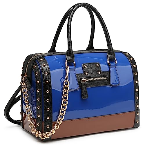 Shiny Patent Faux Leather Handbags Barrel Top Handle Satchel Bag Shoulder Bag for Women