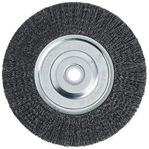 Forney 72747 is a 6inch by008inch Fine Crimped Wire Bench Wheel Brush with a 12inch and 58inch Arbour