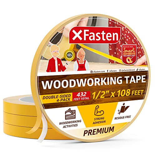 XFasten Double Sided Woodworking Tape 12 x 36 Yards 4Pack  Double Face Woodworker Turner39s Tape for Wood Template Edge Banding Routing Anchoring  Strong Adhesion but Removable  Residue Free