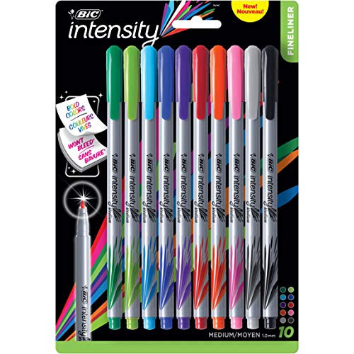 BIC Intensity Fineliner Marker Pen Medium Point 07mm Assorted Colors 10 Count Bold and Smooth Writing