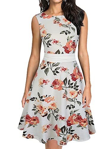 oxiuly Women39s Sleeveless Floral Summer Casual Dress A Line Party Cocktail Vintage Dresses OX358