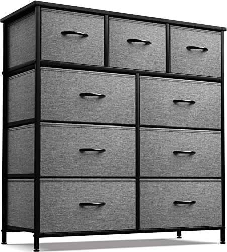 Sorbus Dresser with 9 Drawers  Furniture Storage Chest Tower Unit for Bedroom Hallway Closet Office Organization  Steel Frame Wood Top Easy Pull Fabric Bins 9 Drawers Black