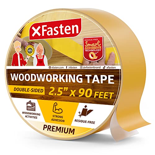 XFasten Double Sided Woodworking Tape wYellow Backing 25 Inches x 30 Yards