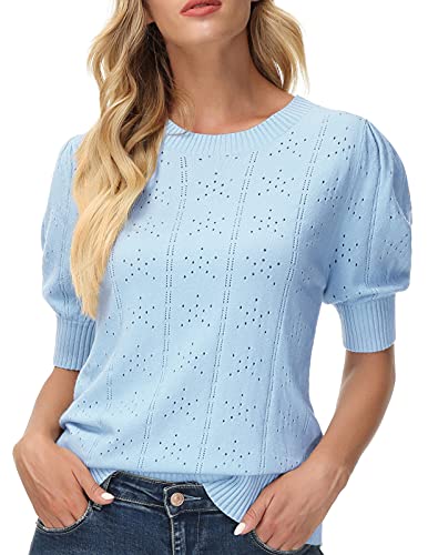 GRACE KARIN Womens Lightweight Soft Summer Puff Short Sleeve Tops Thin Pullover Sweater Knit Shirt Blouse