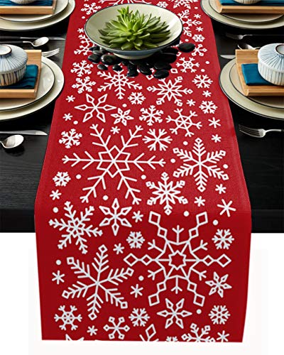 Libaoge Christmas Table Runner 36 inches Long Merry Gnome Snowflake Red Buffalo Plaid Burlap Coffee Table Runners for Thanksgiving DinnerPartiesWeddingFamily Gathering 13x36in