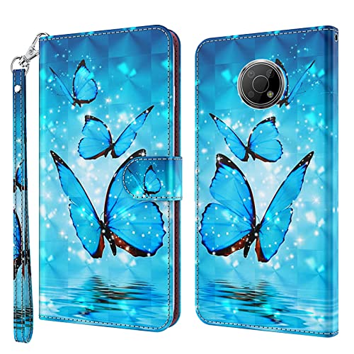 ALILANG Phone Case for Nokia G300 Case Premium Flip Magnetic Closure Stand Function Card Holder PU Leather Cover for Nokia G300 Wallet CaseBlue Butterfly