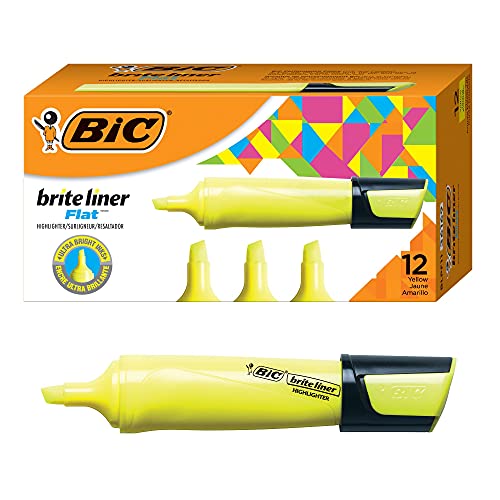 BIC Brite Liner Flat Highlighter Chisel Tip For Broad Highlighting  Fine Underlining Assorted Colors 12Count