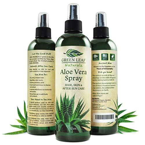 Aloe Vera Spray for Hair Skin Face After Sun Care and Sunburn Relief 8 ozCold pressed  998 Aloe Vera Organic 100 Pure and Natural Skin Care Moisturizer  Unscented by Green Leaf Naturals