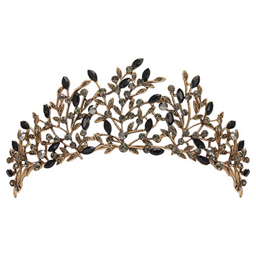 SWEETV Vintage Tiaras and Crowns for Women Crystal Leaf Metal Tiara Gothic Queen Crown Birthday Party Quinceanera Pageant Prom Halloween Costume Headpieces Black