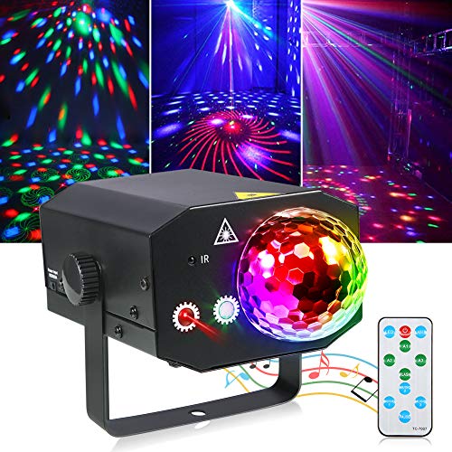 LUNSY Disco Ball DJ Party Lights 3 in 1 Pattern Effects Stage Lights LED Projector Strobe Light with Remote and Sound Activated Control for Birthday Party Concert Show Dance Club Wedding