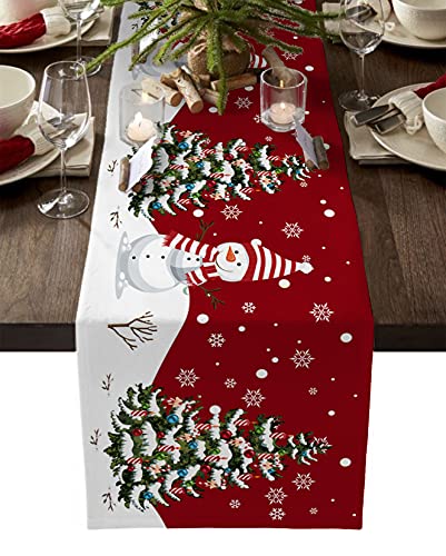 Libaoge Christmas Table Runner 36 inches Long Merry Gnome Snowflake Red Buffalo Plaid Burlap Coffee Table Runners for Thanksgiving DinnerPartiesWeddingFamily Gathering 13x36in