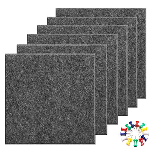 VANCORE 118 x 118 Felt Bulletin Board with 30 Push Pins Large Square Pinboard Tiles for PhotosNotesLetterMemo 6 Pack Wall Boards for Office Black