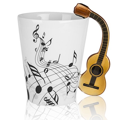 LanHong  135 oz Musical Notes Design Guitar Coffee Mugs Drink Tea Milk Coffee Mug Ceramic Music Cup Gift for Friend Blue