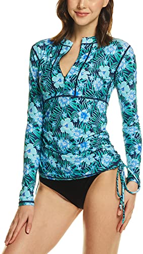 TSLA Women39s HalfZip Front Rash Guard UPF 50 Side Adjustable Long Sleeve Swim Shirts