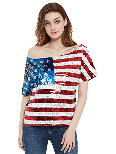AnnaKaci Ladies USA Flag Sequin Cami Blouse Tank Top Show Your Patriotism