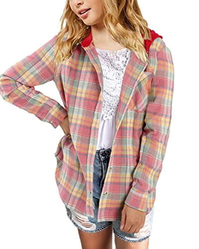 Imily Bela Girls Plaid Shirt Jacket Kids Casual Long Sleeve Button Down Hoodie Tops