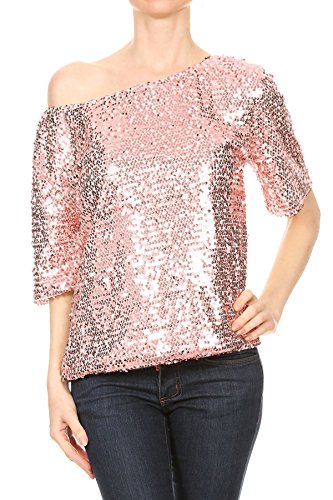 Womens ShortSleeve OneShoulder Sexy Sequin Blouse by AnnaKaci