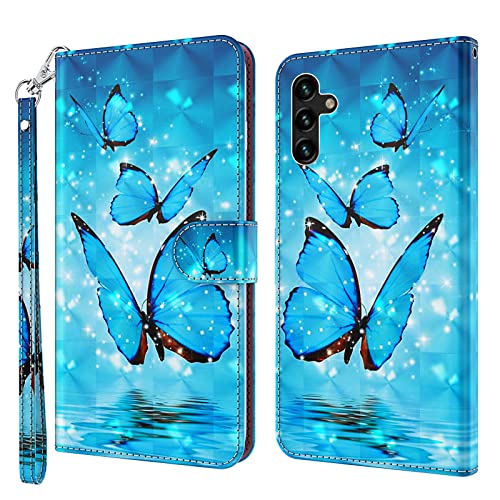 ALILANG Case for Samsung Galaxy A13 5G4G Case Premium Flip Magnetic Closure Stand Function Card Holder PU Leather Cover for Samsung A13 A04S Wallet Case Blue Butterfly