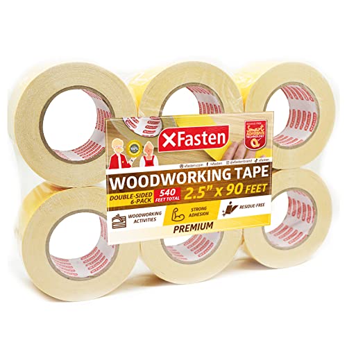 XFasten Double Sided Woodworking Tape wYellow Backing 25 Inches x 30 Yards