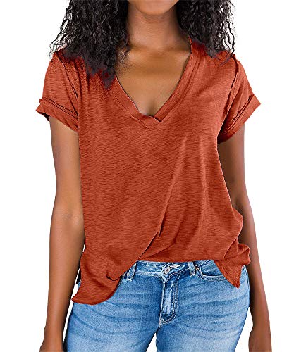 Imily Bela Womens V Neck Tshirts Summer Tops Casual Short Sleeve Loose Side Slit T Shirt