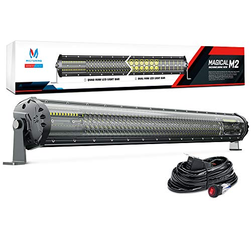 MICTUNING Magical M2 31 Inch Aerodynamic LED Light Bar  240w Quad Row Off Road Lights 16840lm with 2 Style Adjustable Mounting Brackets and Wiring Harness