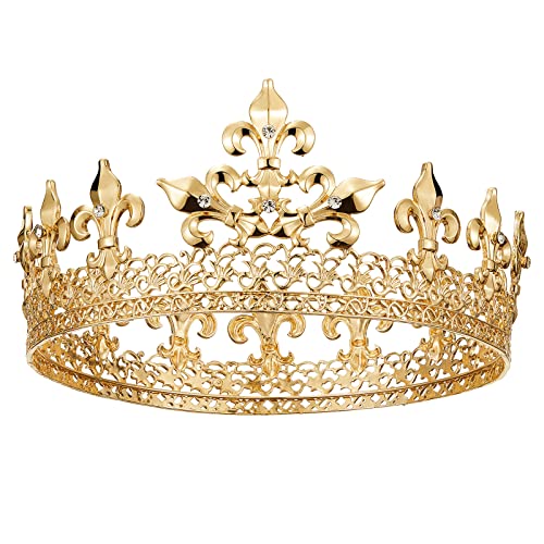 SWEETV Gold King Crown for Men  Royal Full Prince Tiaras and Crowns Metal Men39s Headpieces Medieval Costume Hair Accessories for Prom Party Celebration Halloween