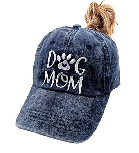 LOKIDVE Women39s Dog Mom Ponytail Hat Embroidered Messy High Bun Distressed Baseball Cap