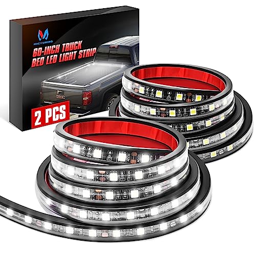 Compatible with Jeep Pickups RVs SUVs and More this MICTUNING lighting kit includes two 60inch white LED cargo truck bed light strips an onoff switch a fuse and a twoway splitter cable