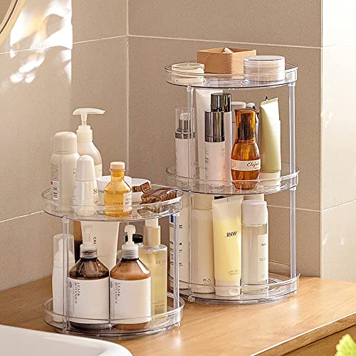 360 Rotating Makeup Organizer 2 Pack Lazy Susan Bathroom Organizer Skincare Organizers Turntable Plastic Spinner for PantryBathroomKitchen  Fridge Cupboards 1 Small1 Large2 Pack