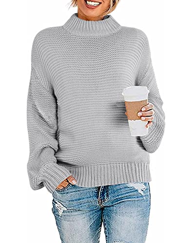 Imily Bela Womens Chunky Mock Neck Pullover Sweaters Fall Long Sleeve Casual Knit Sweater