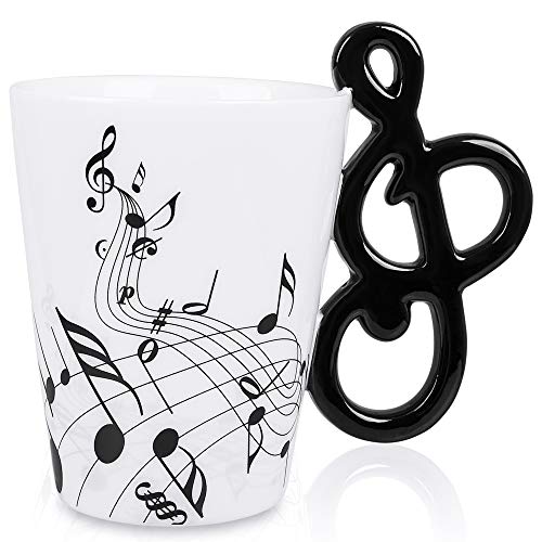 LanHong  135 oz Musical Notes Design Guitar Coffee Mugs Drink Tea Milk Coffee Mug Ceramic Music Cup Gift for Friend Blue