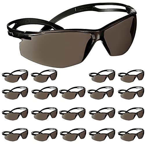 3M Safety Glasses SecureFit 500 Series 20 Pack Impact Rated ANSI Z87 Adjustable Ratchet Temples Sporty Protective Eyewear Anti Fog Anti Scratch Gray Lens Black Frame