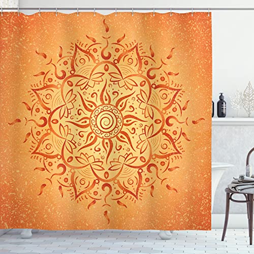 Ambesonne Lotus Shower Curtain Sun Pattern Ombre Effect of Mandala Culture Traditonal Oriental Print of Art Cloth Fabric Bathroom Decor Set with Hooks 69 W x 70 L Almond