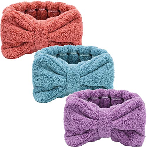 3 Pieces Hair Headband Headband to Wash Face for Women Makeup Spa Headband Microfiber Bowtie Shower Headband for Women and Girls Chic Purple Chic Red Turquoise