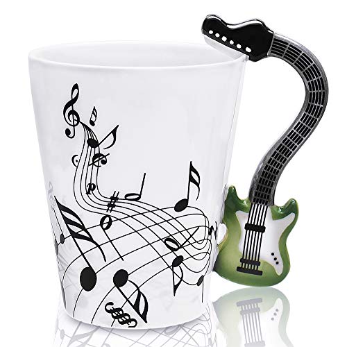 LanHong  135 oz Musical Notes Design Guitar Coffee Mugs Drink Tea Milk Coffee Mug Ceramic Music Cup Gift for Friend Blue