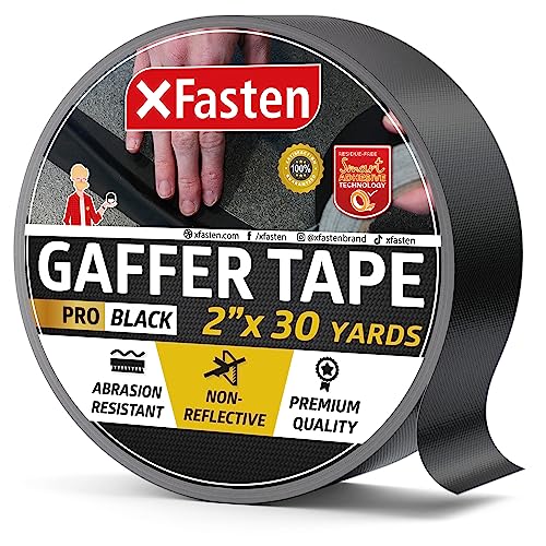 XFasten Pro Black Gaffers Tape 2 Inch X 30 Yards Multipurpose No Residue Black Tape NonReflective Tear By Hand Black Cloth Tape Use As Floor Tape For Electrical Cords Photography Black Gaff Tape