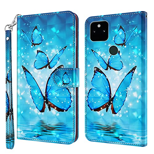 ALILANG Phone Case for Google Pixel 5A 5G Case Premium Flip Magnetic Closure Stand Function Card Holder PU Leather Cover for Pixel 5A 5G Wallet CaseBlue Butterfly
