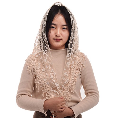 BLESSUME 1pc Women Triangle Pattern Veil Classic Mantilla Soft Lace Chapel Veil