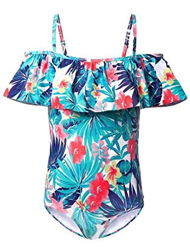 Wantdo Girl39s One Piece Hawaiian Ruffle Swimsuit Floral Swimwear