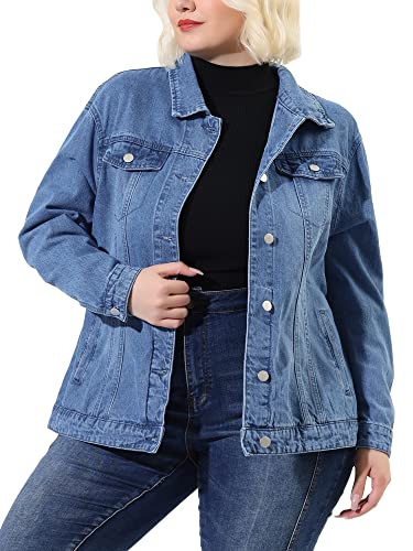 uxcell Women39s Plus Size Stitching Button Front Washed Denim Jacket