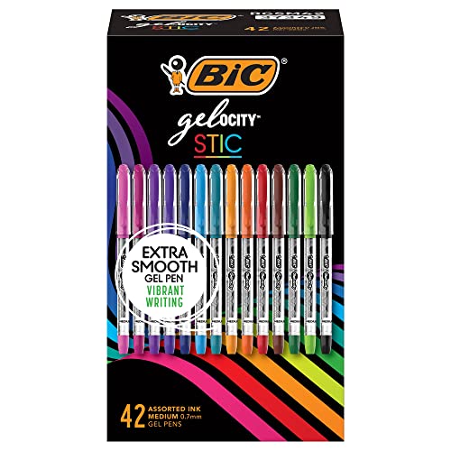 BIC Gelocity Gel Stic Assorted Colors Gel Pen Set Medium Point 07mm 42Count Pack Colorful Gel Pens for Journaling and Lists