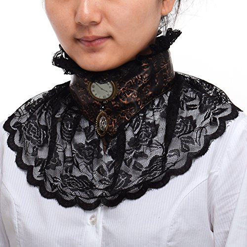 BLESSUME Steampunk Victorian Women39s Hand Made Black Lace Necklace Ruffle Collar